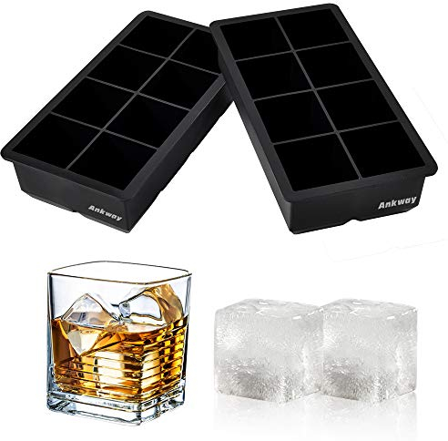 Ankway Eiswürfelform Silikon, 2 XXL Eiswürfelformen & Eiswürfelschalen, 8 Mulden, BPA-frei, für Whisky- und Scotch-Cocktails, Milch, Fruchtsaft, Lebensmittel, dunkle Schokolade