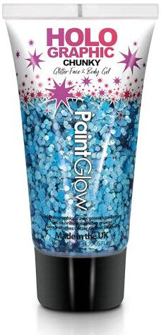 Chunky Cosmetic Glitter gels 50ml for face, Body & Hair from Glitter me up (Vegan) (Cosmic Blue)