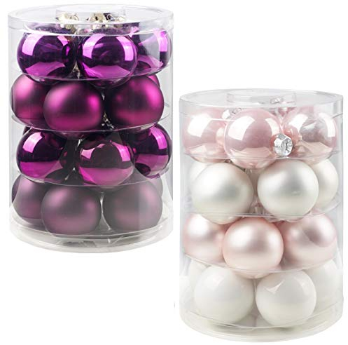 Inge Glas Magic 40 Weihnachtskugeln im Set | Echtglas-Christbaumkugeln in besonderen Farben | Hochwertiger Christbaumschmuck (Candy Kisses | rosa mit lila)