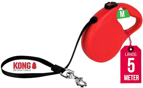 KONG ausrollbare Hundeleine Trail I hochwertige Rollleine mit Break & Lock System I Lange Leine für Hunde I Rot I Länge: 5 m I Gr. M