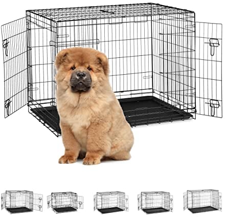 Relaxdays Hundekäfig für zuhause, Büro, Auto Hundebox faltbar, Stahl Gitterbox mit Wanne, Kennel 86,5x121,5x79cm schwarz