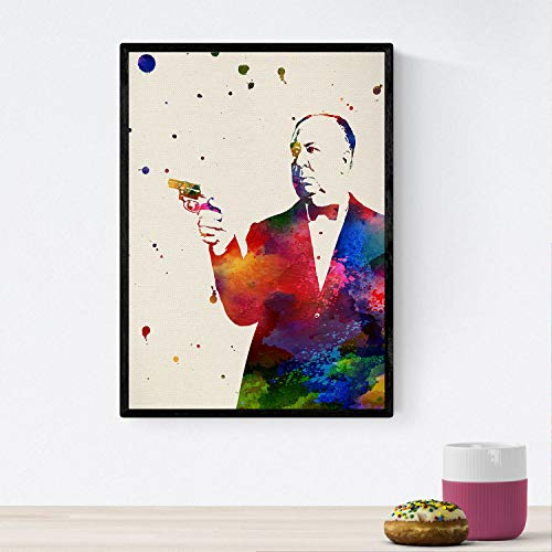 Nacnic Alfred Hitchcock Poster mit Aquarellentwurf. Mischen Sie mit Aquarell-Stylesheets für die Innendekoration. A4-Format
