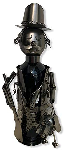 MC-Trend Porte-bouteille de vin chasseur avec chien en métal de qualité supérieure - Cadeau d'anniversaire - Décoration unique - Idéal pour les bouteilles de vin