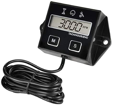 Runleader Digital Motor Betriebsstundenzähler, Stunden und Drehzahl mit Wartungserinnerung, Batterie austauschbar für Rasenmäher Generator Kettensäge ATV Außenborder Dirt Bike Schneefräse (011E)
