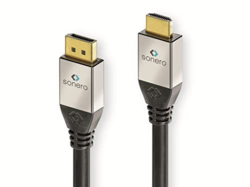 Sonero DisplayPort auf HDMI Kabel 4K DP Stecker auf Stecker, geschrimt, 2m | OFC-Kupferleiter, 3-fache Schirmung und Metallstecker für störungsfreie Audio- und Videoübertragung.