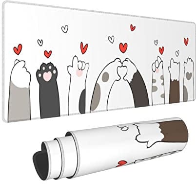 Tapis de souris Kawaii en forme de patte de chat - Grand XL - Grand tapis de souris pour la maison, le bureau - Accessoire de décoration - 70 x 30 cm