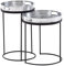 Wohnling Beistelltisch 2er Set Silber/Schwarz Metall Hammerschlag Satztisch Rund, Couchtisch abnehmbares Tablett, Tabletttisch Sofa 2 teilig Modern, Runder Sofatisch