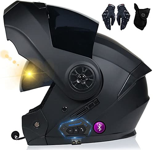 Bluetooth Casco Da Moto Modulare, Con Doppia Visiera, Certificazione ECE, Guscio Ad Alta Resistenza, Design Leggero, Fodera Confortevole E Traspirante, Guanti E Maschera Gratuiti