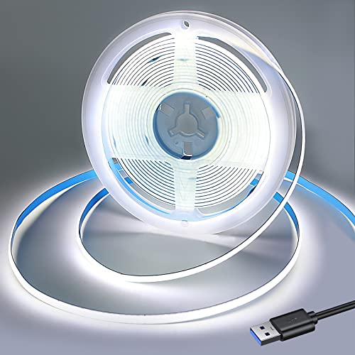 Yamlten USB 2m 5V COB LED Streifen,6000KKaltes Weiß,ip20 Nicht wasserdicht 320LEDs LED Strip,flexibles LED Band für TV Hintergrundbeleuchtung,Schrank,Schlafzimmer.(Stromversorgung schließt aus)