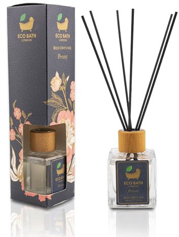 Eco Bath London Peony Reed Diffuser - Beautiful Bouquet of Peonies Fragrance, Intensive, Fresh & Long Lasting Room Diffuser, 100ml (3.38 Fl.Oz)