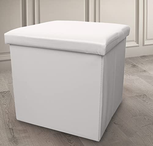 Home Republic Storage Ottoman, Padded Foldable Bench, Chest with Lid, Perfect for Bedroom, Hallway, Living Room (White, 38x38cms)