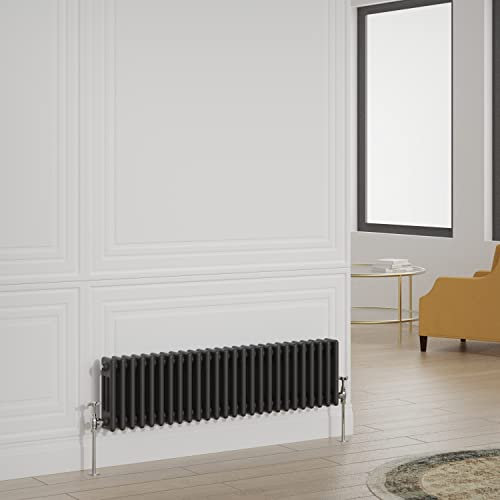 Warmehaus Traditional Radiator Triple Column Black Horizontal Cast Iron Style Central Heating Radiator - 300x1190mm