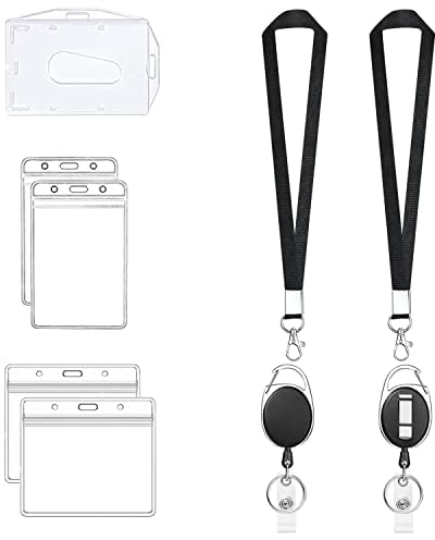 Radisoph Einziehbarer Schlüsselanhänger,1 Set beinhaltet 2 Einziehbarer Schlüsselanhänger,2 Lanyard,4 Kartenhüllen Transparent Weich und 1 Kartenhülle Hartplastik Horizontaler und Vertikaler