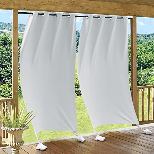 PONY DANCE Rideau Extérieur Coupe-Vent - 2 Panneaux de Rideaux Occultant Imperméables avec Sacs Lestés, Protection Thermique pour Terrasse/Patio, 132 Largeur x 243 Hauteur, Gris Blanc.