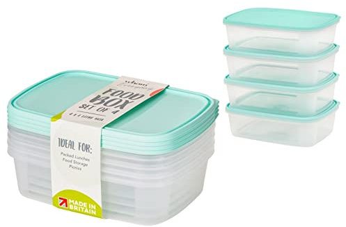 Celino® - Juego de recipientes de plástico para almacenamiento de alimentos, 4 x 1 litro, apto para microondas y congelador, sin BPA
