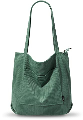 KALIDI Cord Tasche Damen Umhängetasche mit Reißverschluss Wasserdicht Tote Bag mit Taschenfach Groß Shopper Tasche Handtasche Schultertaschen für Arbeit Büro Reisen Einkaufen Schule