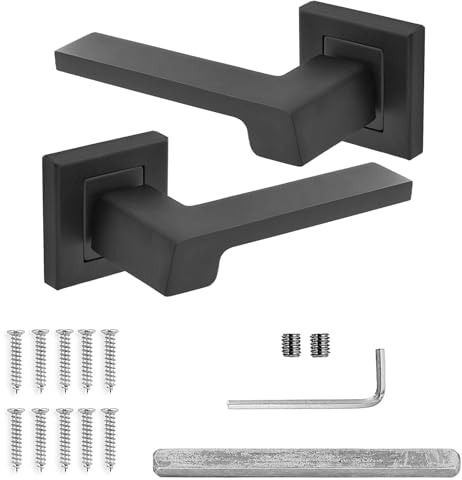 Decoranddecor Black Door Handles Internal – Aluminium Matt Black Door Handle Sets for Interior Doors | Internal Door Handles for Bedrooms & Bathroom | Spectra Range