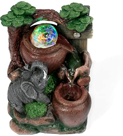 Dyna-Living Indoor Fountain with Illuminated Rolling Ball Elephant Fountain Waterfall Tabletop Fountain Water Feature Indoor Relaxation Fountain for Home Office Decor Relaxation 5.9 X4.0 X7.9