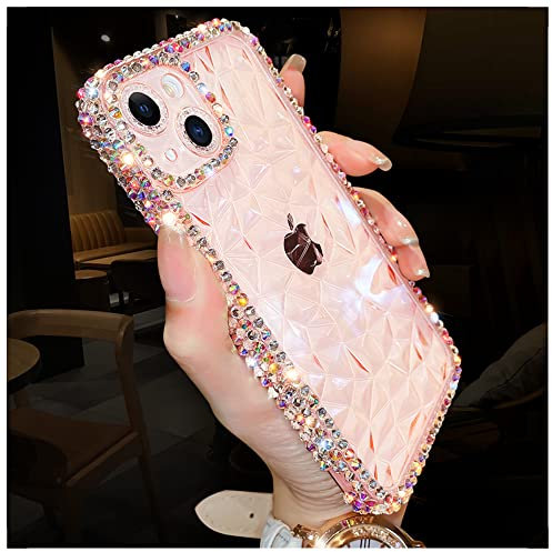 Vanqiang Luxury Glitter Bling Diamond Transparent Soft Phone Case Compatible with iPhone 14 13 12 Pro Max 11 X S XR 7 8 Plus SE3 Clear Silicone Cover (for iphone 14Pro,Pink)