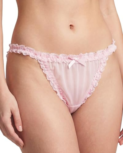 Satini Culotte Femme Tulle Transparent Dentelle Volants | Maille Nylon Respirante, Nœud Central, Gousset Large, Lingerie Quotidienne, Tailles S-XXL