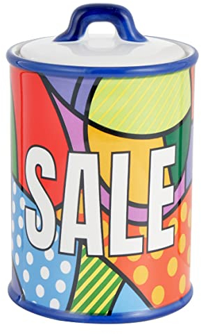 Baroni Home Barattolo Da Cucina Ceramica Decorata Linea Pop, Barattolo Sale Chiusura Ermetica, 11x11x17 cm