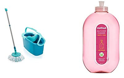 Leifheit Clean Twist Ergo Mop & Bucket - Moisture-Controlled Spin Mop & Method Floor Cleaner, Wild Rhubarb, 739 ml