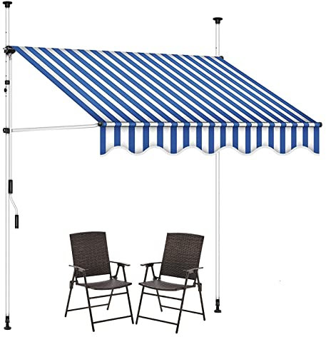 REALN Klemmmarkise, Markise Balkon Ohne Bohren mit Handkurbel, Balkon Markise, Einziehbare Markise, Outdoor-Überdachung (Color : Blue and White Stripes, Size : 4M)
