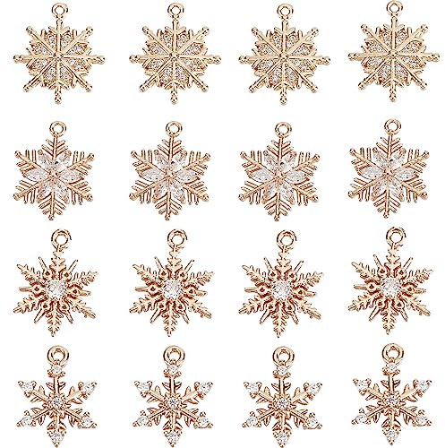 SUNNYCLUE 1 Box 16 Stück 4 Stile Schneeflocken Charms Weihnachts Charms Schneeflocken Charme Weihnachtsschnee Kubischer Zirkonia Anhänger Für Schmuckherstellung Anhänger DIY Halskette Ohrringe Bast