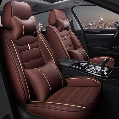Romanbin Autositzbezug für Opel Grandland Grandland X,Braun | Komplettset 5-Sitze Autositzbezügen Leder Autositzbezüge Vorne und Hinten Sitzschoner & 2 Nackenkissen & 2 Lordosenstützen