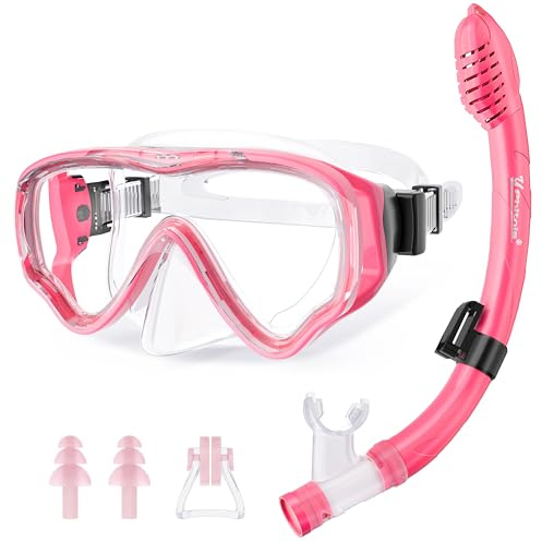 Kids Snorkel Set for Age 4-14 - Dry Top Snorkeling Gear for Kids Junior & Youth - Childs Diving Mask with Big Eyes for Boys Girls - Anti-Fog Snorkeling Mask and Snorkel Set