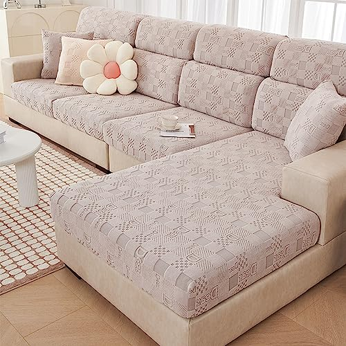 LXJDDLD Sofa Cushion Covers 4 Seater,Couch Cushion Covers L Shape Replacement,Stretch Sofa Seat Cushion Cover Slipcover Elastic Couch,Couch Cushion Covers for Separate Cushion,Gray1,Chaise Lounge