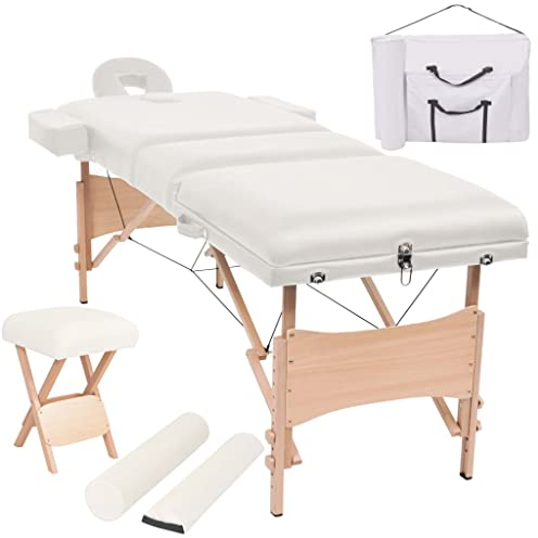 SKM Massageliege 3-Zonen mit Hocker Klappbar 10 cm Sitz Weiß, Weight: 24.95 kg, 110156