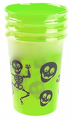 Widdle Gifts Halloween Reusable Plastic Cup Skeleton Design 10cm Set of 4 - Green