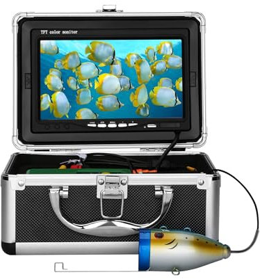 Ecoscandaglio da Pesca con 7 pollici TFT Monitor 30 LED Impermeabile Telecamera Subacquea da Pesca 15M Telecamera da Ecoscandaglio Portatile per Pesca su Ghiaccio, Lago e Barca (7 inch with DVR-30M)