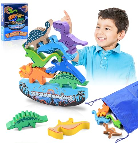 Dinosaurier Stapelspielzeug aus Holz, Dinosaurier Balance Spiel, Schaukelstapel Balance Spiel, Balance Game für Kinder und Erwachsene, Bausteine, Intelligenz, Pädagogisches Geschenk