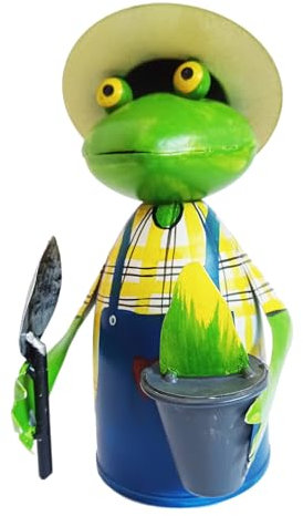 itsisa Zaunhocker Gärtner Frosch mit Setzling H: 21 cm aus Metall - Zaun Deko Frösche Garten, Tierfigur Pfostenhocker, Zaunfigur, Gartendeko, Metalldeko