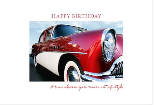 Geburtstagskarte für Männer - Retro Auto Design in Rot & Weiß, Stilvolle Vintage Glückwünsche - mit Umschlag