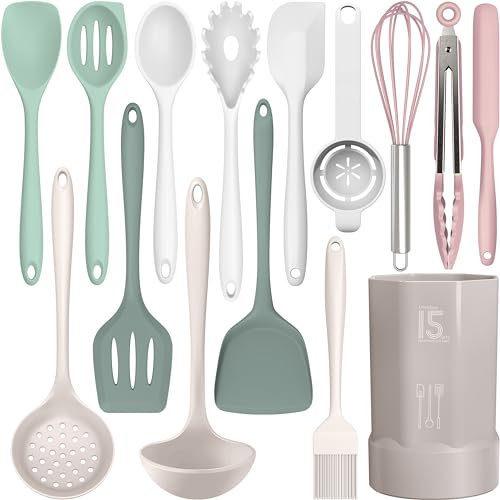 Juego de utensilios de cocina de silicona resistentes al calor, espátula, cuchara, utensilios de cocina, utensilios de cocina, juego de herramientas antiadherentes, apto para lavavajillas, sin BPA