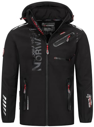 Geographical Norway Herren Herbst Winter Jacke Softshell Jacke Outdoor Regen Übergangs, Farbe:Schwarz-Schwarz, Größe:XL