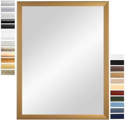 PrimeLuxe Wandspiegel 55 x 55 cm (Außenmaß) quadratisch in Gold-schlicht | Farbe und Größe wählbar | Ganzkörperspiegel | Bad & Flur Spiegel | mit Holz Rahmen | Made IN Germany