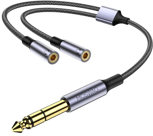 MOSWAG 6.35mm auf 3.5mm Splitter Kabel, 6,35mm 3 Polig Stecker zu Dual 3,5mm Buchse Audio Verteiler Klinke Y Adapter mit Vergoldete Kontakte und Metall Hülse für Lautsprecher und Kopfhörer