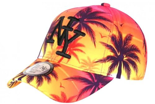 Hip Hop Honour Casquette NY Jaune et Rouge Palmiers Style Tropical Copaka Baseball - Taille Unique - Jaune