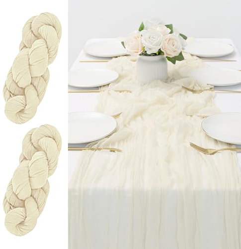 Käsetuch Tischläufer, 2 Stück 90x300cm Beige Seihtuch-Tischläufer Lang Rustikaler Gaze für Hochzeit Dekoration, Geburtstagsparty