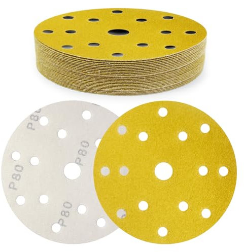 SenmaiTools Schleifpapier 150 mm Klett 15 Loch 80 Körnung,6 Zoll Schleifpads, Schleifscheiben Set für Exzenterschleifer- für Holz Metall und Farbe 30 Stück