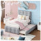 Wyibwy Polsterbett 90x200 Kinderbett Ausziehbar Verstellbares Kopfteil Hautfreundlicher Leinenbezug Kinderbett Flach Einzelbett Kinderbett Jugendbett (Grau)