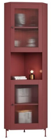 WEIDPHL Hoher Eckschrank Mit Glastüren, Verstellbaren Regalen, Eck-Aufbewahrungsvitrine Für Den Boden, Für Wohnzimmer, Schlafzimmer, Eingangsbereich,Rot