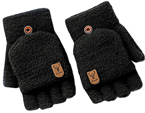 Orbgons Fingerlose Handschuhe Unisex Warme Winter Fingerlose Handschuhe für Männer Frauen Handschuhe Fingerlos Fingerless Gloves Kaschmir Handschuhe Winter Warme Strick Handschuhe (Black, One Size)