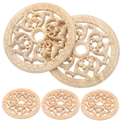 DIYEAH 5 Pièces sculptures en bois pratiques cadre non peint décor panneaux muraux ajourés meubles decoration interieur appliques en bois pour portes porte bois sculpté applique