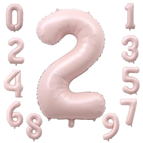 KOBOKO Zahlen Luftballon 2 Rosa, 40 Zoll Folienballon 2, Pastell Rosa Luftballon 2. Geburtstag Mädchen, Pink Ballon 2 Geburtstag Mädchen, Zahl 2 Helium Ballons für Geburtstagsdeko 2 Jahre Party Deko