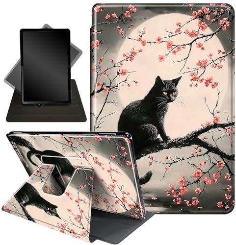for Kindle Fire 7 case 2019 2017 Release 9th 7th Generation,360 Degree Rotating Stand Smart Protective Cover Case for Amazon fire 7 Tablet 9th/7th Generation,Black Cat and Cherry